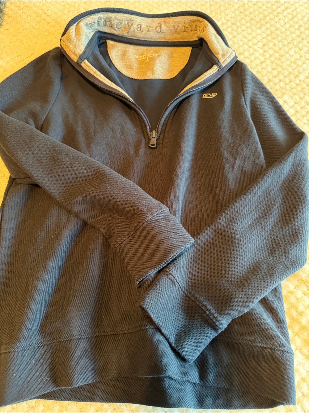 Vineyard Vines Boy’s Quarter-Zip Pullover - Navy with Gray Trim